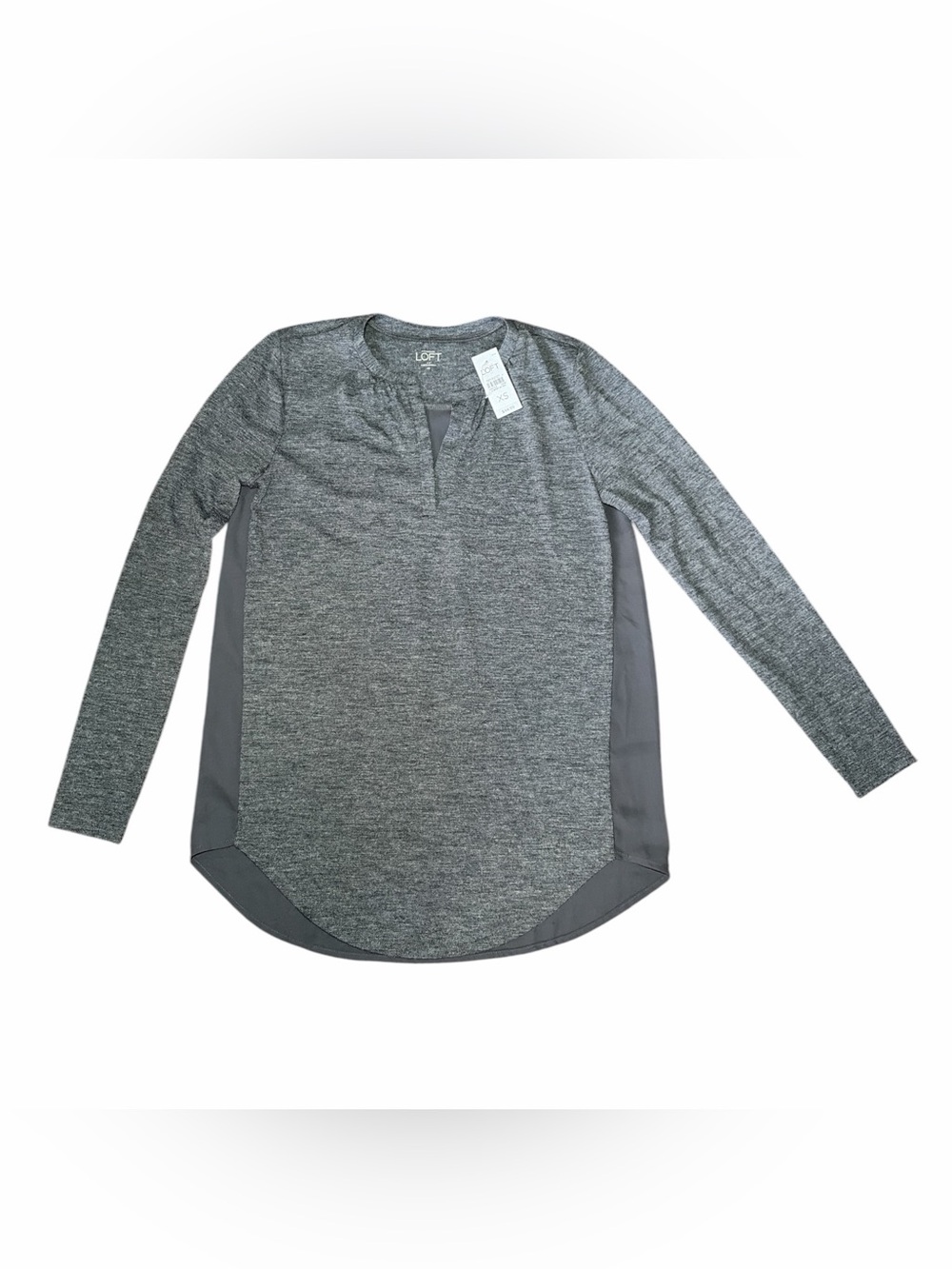 NWT - LOFT Size XS Gray Split-Neck Long Sleeve Top